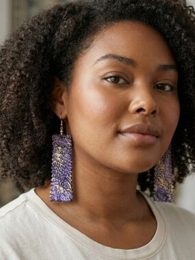 Handcrafted Large Purple & Gold Drop Earrings